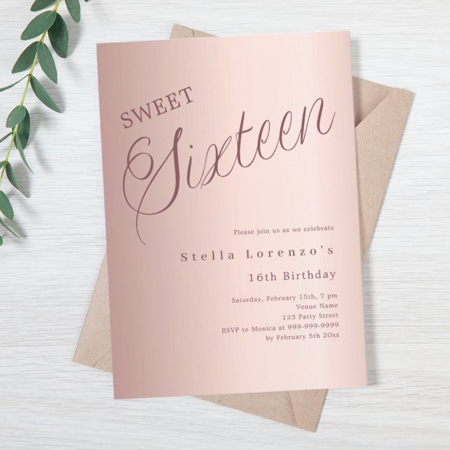 Invitation Script rose or élégant Sweet 16 (Créateur téléchargé)