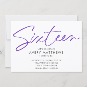 Invitation Script rose vif Moderne Doux 16 Anniversaire