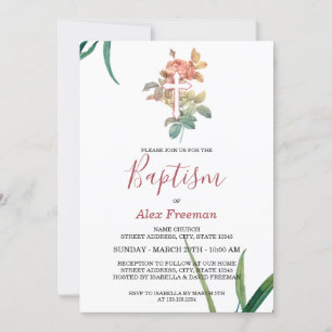 Invitation Script rose vif unique Floral Girl Baptism