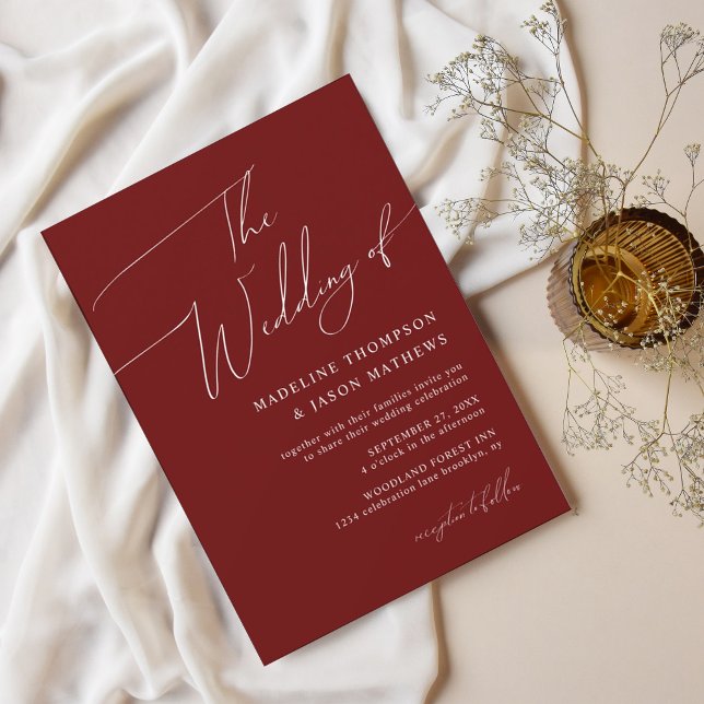 Invitation Script rouge bordeaux simple moderne Le Mariage (Créateur téléchargé)