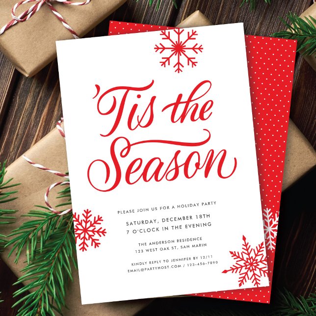 Invitation Script Rouge Moderne 'Tis Season Christmas Party (Créateur téléchargé)