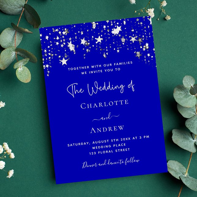 Invitation Script Royal blue silver stars mariage (Créateur téléchargé)