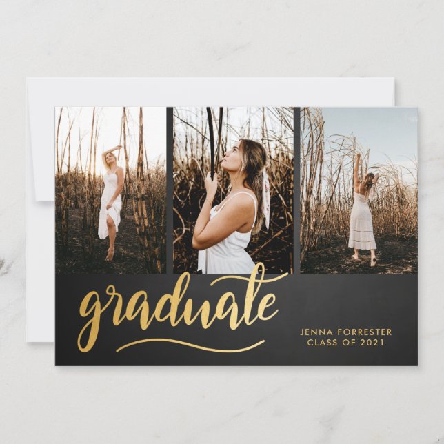 Invitation Script Rustic Graduate de Chalkboard| Collage phot (Devant)