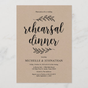 Invitation Script rustique, kraft rustique, Dîner de répétiti