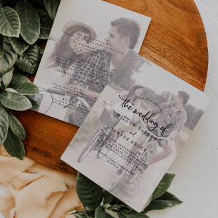 Invitation Script rustique Mariage avant et arrière photo d