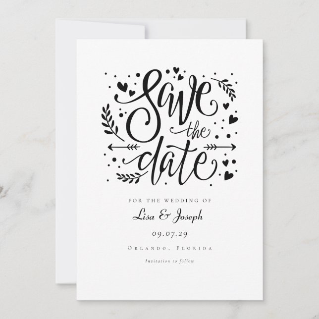 Invitation Script rustique simple noir et blanc Enregistrer l (Devant)