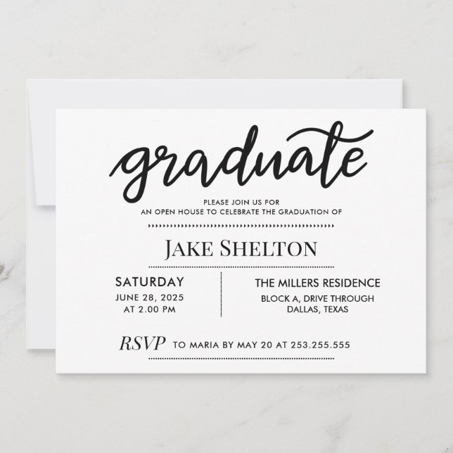 Invitation Script simple d'études supérieures Open House Grad (Devant)