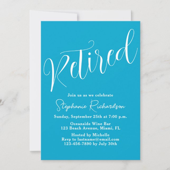 Invitation Script simple et moderne Aqua Blue Retirement (Devant)