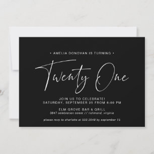 Invitation Script simple Mini moderne Noir 21e anniversaire