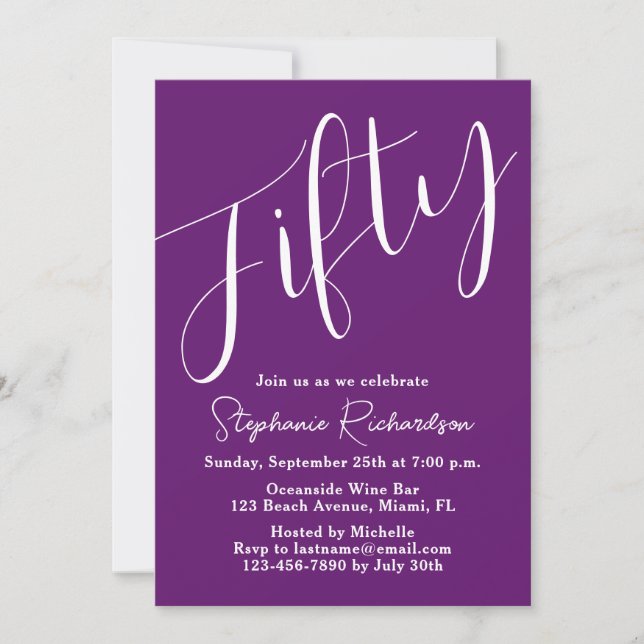Invitation Script simple moderne Automne Purple 50e anniversa (Devant)