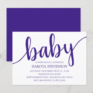Invitation Script simple violet   Baby shower royal du raisin