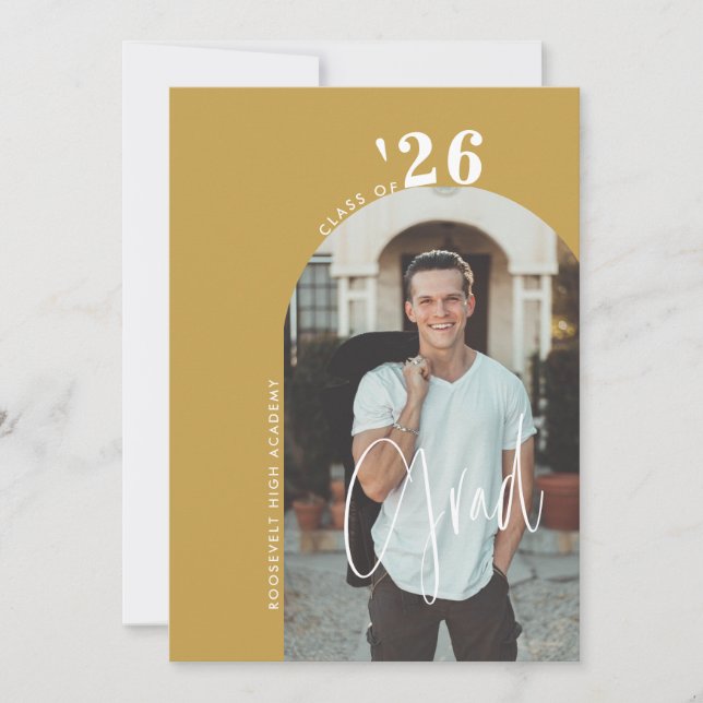 Invitation Script tendance 2-Photo Gold Grad Party 2024 (Devant)