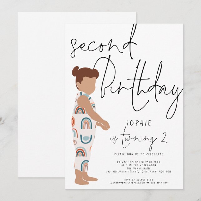Invitation Script tendance fille Rainbows 2e anniversaire (Devant / Derrière)