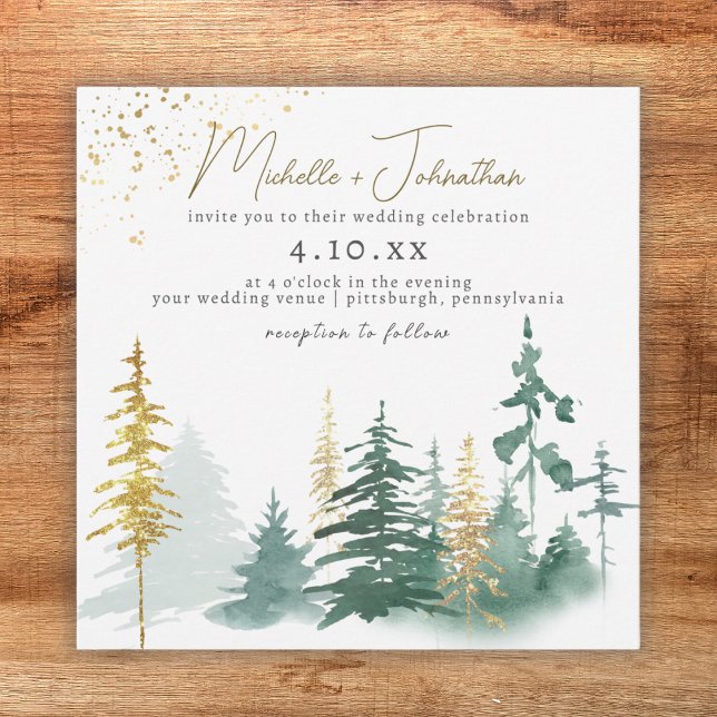 Invitation Script tendance Gold Green Forest Rustic Mariage (Créateur téléchargé)