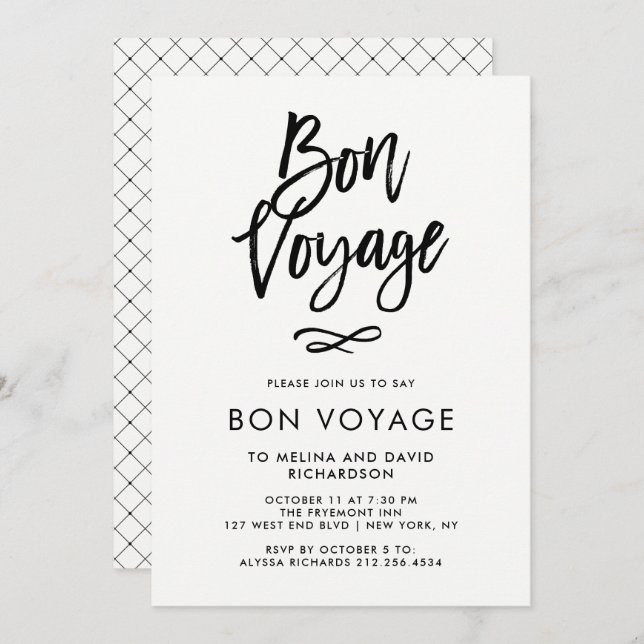 Invitation Script tendance noir et blanc| Bon voyage (Devant / Derrière)