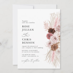 Invitation script tendance pampas dusty rose mariage