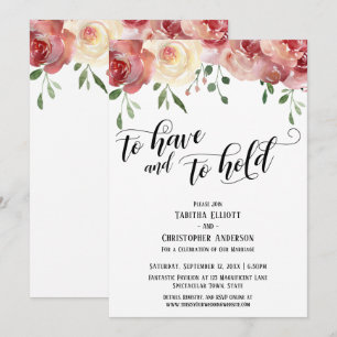 Invitation Script To Have and to Hold, Bourgogne, Roses Blush