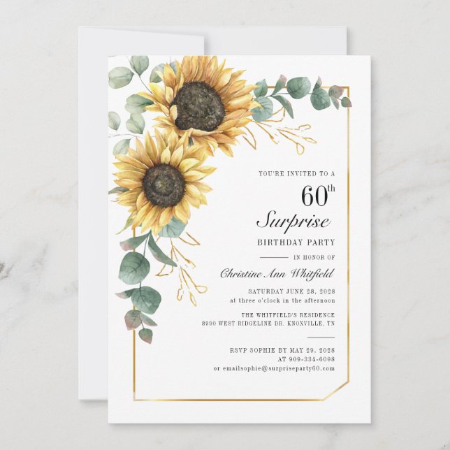 Invitation Script tournesol floral 60e anniversaire (Devant)