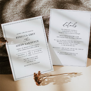 Invitation Script tout-en-un élégant Mariage noir et blanc