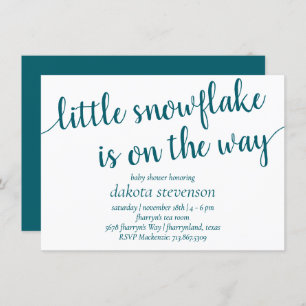 Invitation Script Turquoise simple Flocon de neige bleu-ver