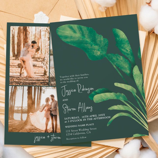 Invitation Script vert tropical plante 3 mariage photo (Créateur téléchargé)