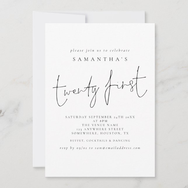 Invitation Script Vingt-et-unième fête d'anniversaire (Devant)