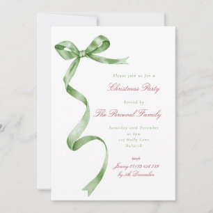 Invitation Script Watercolor Green Ribbon Bow fête de Noël