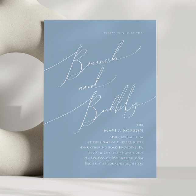Invitation Script Whimsical | Dusty Blue Brunch et Bubbly (Créateur téléchargé)