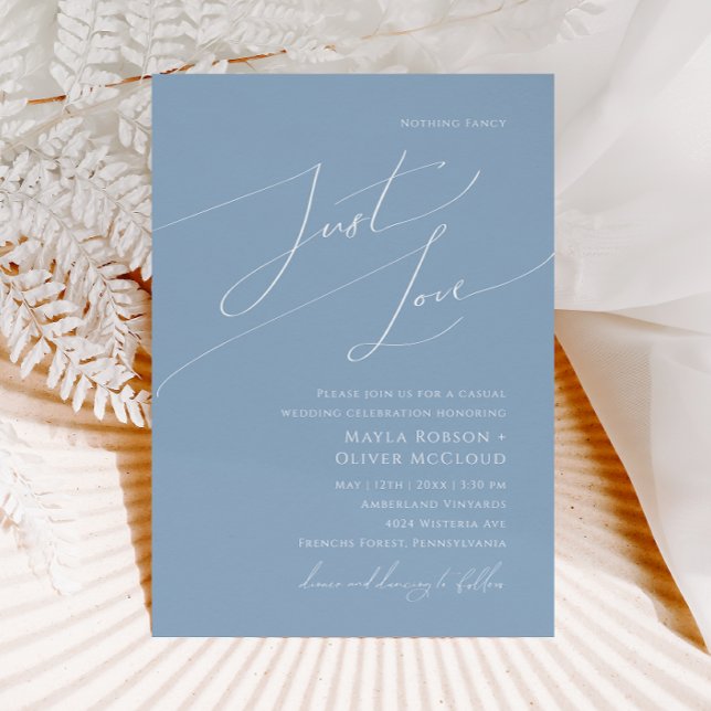 Invitation Script Whimsical | Dusty Blue Just Love Mariage (Créateur téléchargé)