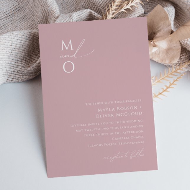 Invitation Script Whimsical | Dusty Rose Mariage Monogram (Créateur téléchargé)