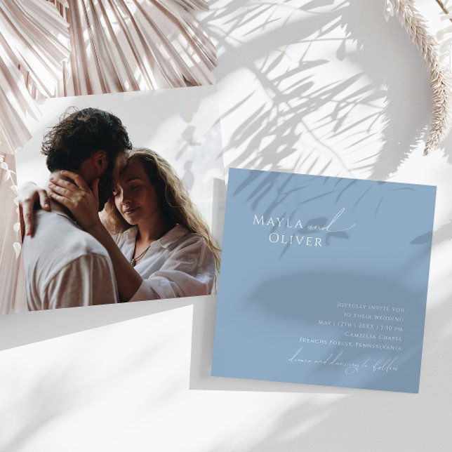 Invitation Script Whimsical | Mariage Carré photo Dusty Blue (Créateur téléchargé)