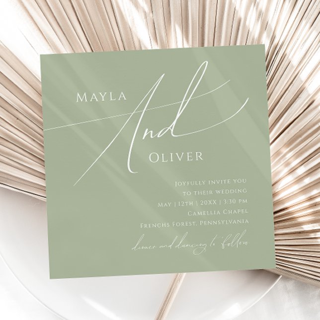 Invitation Script Whimsical | Mariage Carré Sage Green (Créateur téléchargé)