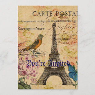 Invitation Scripts Hydrangea French Bird Paris Tour Eiffel