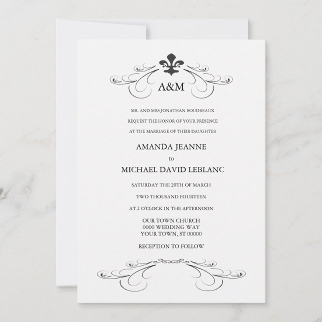 Invitation Scroll Fleur de Lis Wedding décoratif (or) (Devant)