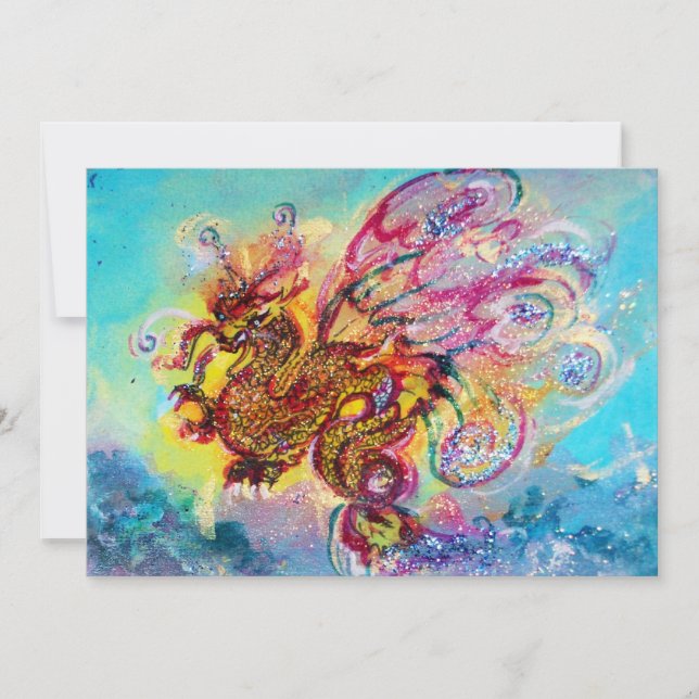 Invitation SEA DRAGON bleu violet violet jaune noir (Devant)