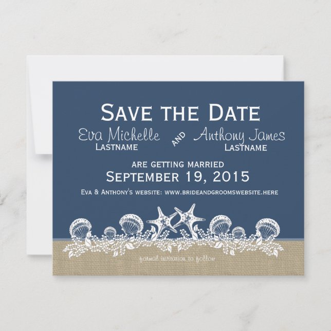 Invitation Sea Garland Navy Blue Save the Date (Devant)