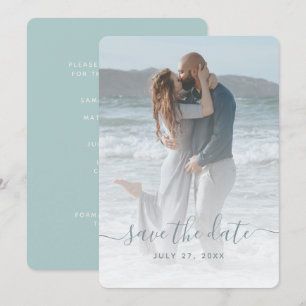Invitation Sea Glass Dusty Blue Photo Enregistrer La Date Mar