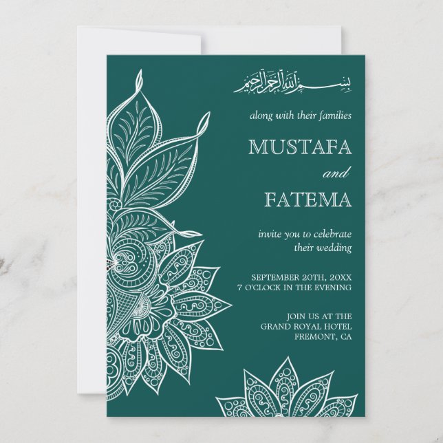 Invitation Sea Green Mehendi Henna Mariage islamique (Devant)