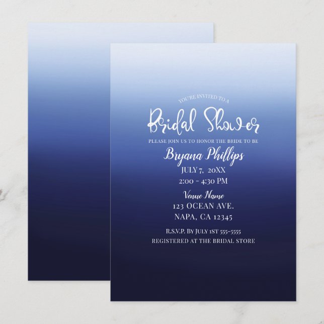 Invitation Sea Ocean Blue Modern Minimal Fête des mariées de  (Devant / Derrière)