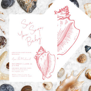 Invitation Sea You Bientôt Baby Chic Baby shower de coquillag