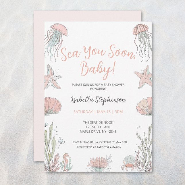 Invitation Sea You Bientôt Baby shower Côtier Creusé À La Mai (Créateur téléchargé)