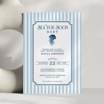 Sea You Soon Baby Shower Élégant Rayure Bleue et B