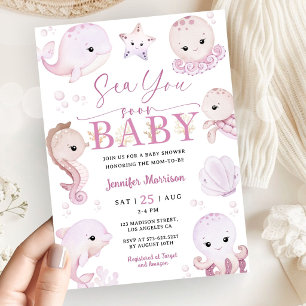 Invitation Sea You Soon Baby Shower Fille Océan Animaux