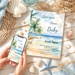 Invitation Sea you Soon Baby Shower tropical côtier