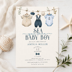 Invitation Sea You Soon Bébé Garçon Linge à Laver Baby Shower