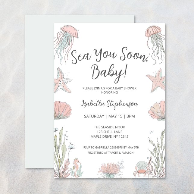 Invitation Sea You Soon Cute Coastal Hand Drawn Baby Shower (Créateur téléchargé)