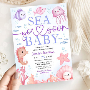 Invitation Sea You Soon Fête de Bébé Fille Animaux de l'Océan
