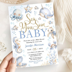 Invitation Sea You Soon Fête de Bébé Garçon Animaux Océanique
