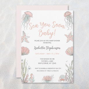 Invitation Sea You Soon Fête de Naissance Côtière Dessinée à 