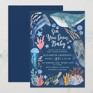Invitation Sea You Soon Ocean Animals Boy Baby Shower Invitat